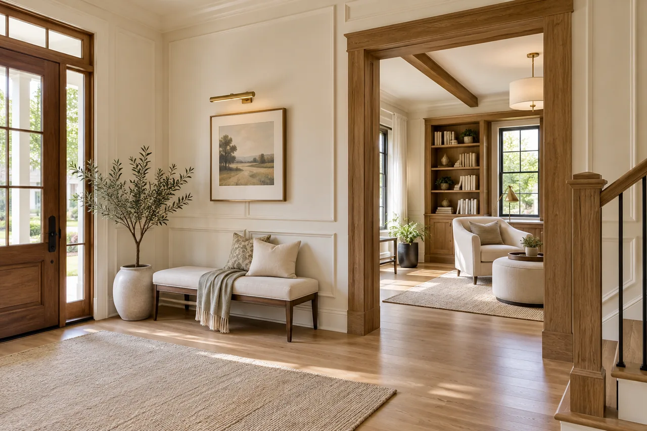 Refined entryway with decorative wall molding and custom wood trim
